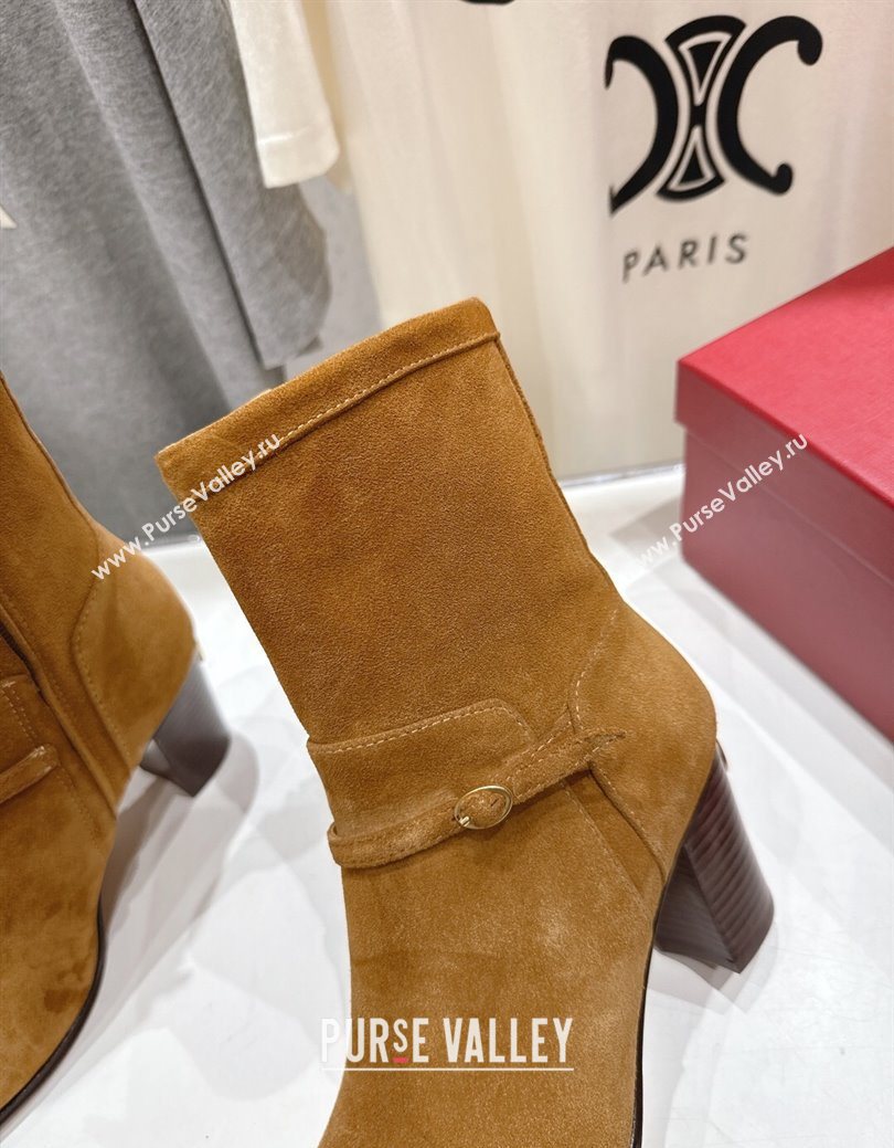 Valentino Suede Heel Ankle Boots 7.5cm with Buckle Brown Yellow 2025 1028 (MD-251028032)