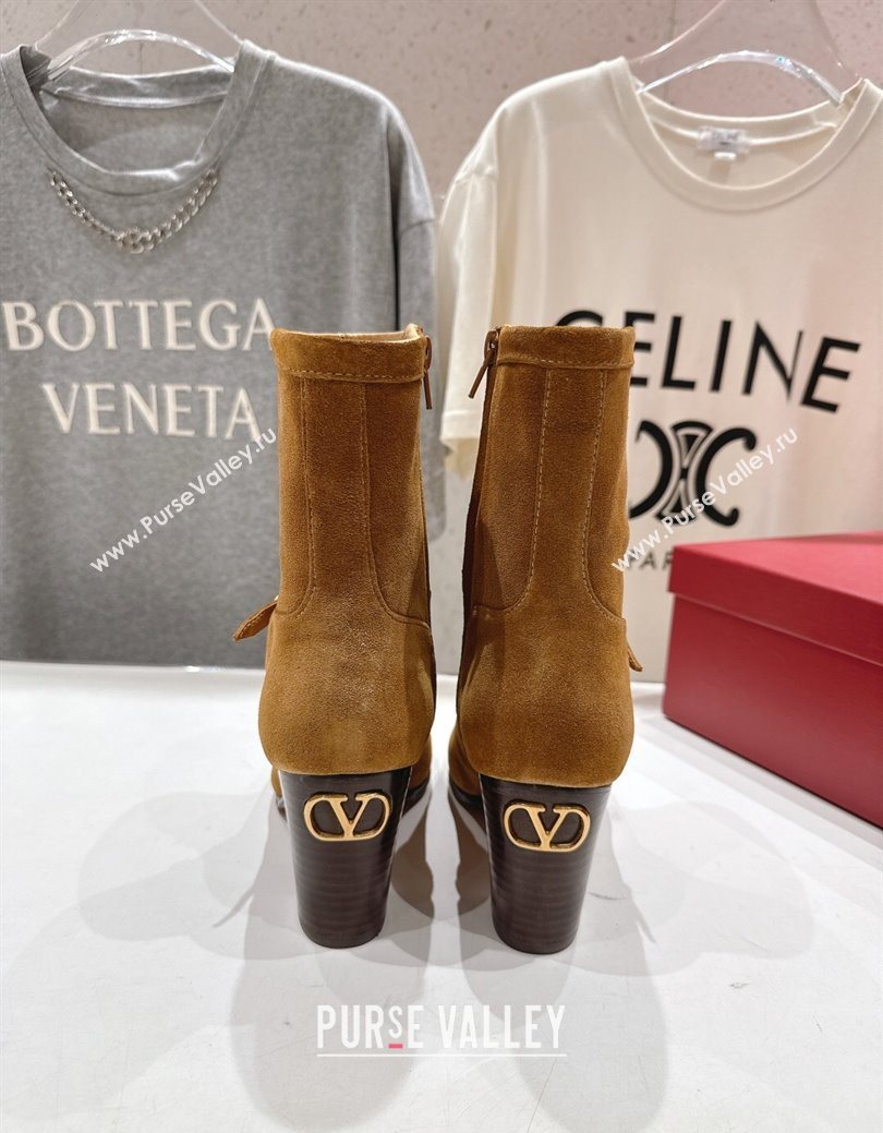 Valentino Suede Heel Ankle Boots 7.5cm with Buckle Brown Yellow 2025 1028 (MD-251028032)