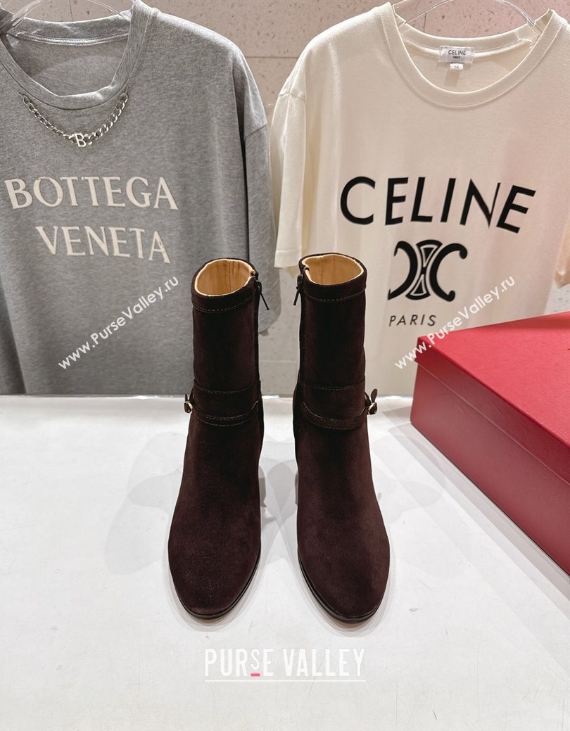 Valentino Suede Heel Ankle Boots 7.5cm with Buckle Dark Brown 2025 1028 (MD-251028033)