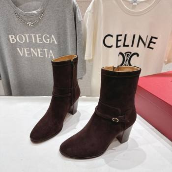 Valentino Suede Heel Ankle Boots 7.5cm with Buckle Dark Brown 2025 1028 (MD-251028033)