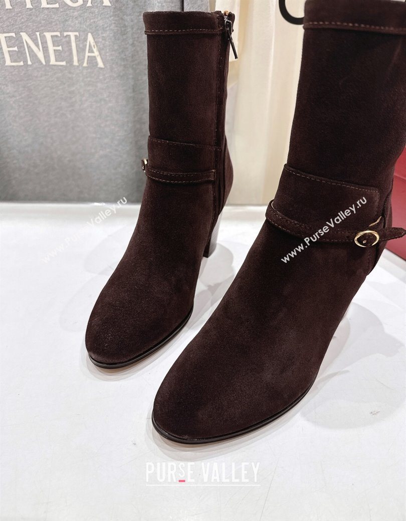 Valentino Suede Heel Ankle Boots 7.5cm with Buckle Dark Brown 2025 1028 (MD-251028033)