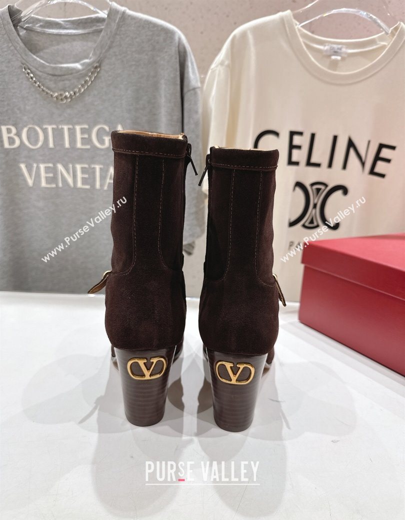 Valentino Suede Heel Ankle Boots 7.5cm with Buckle Dark Brown 2025 1028 (MD-251028033)