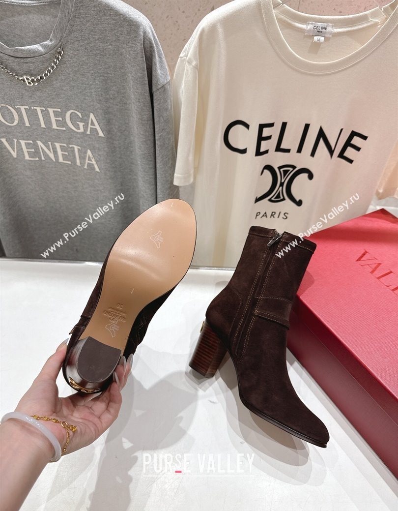 Valentino Suede Heel Ankle Boots 7.5cm with Buckle Dark Brown 2025 1028 (MD-251028033)