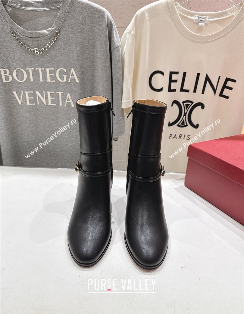 Valentino Calfskin Leather Heel Ankle Boots 7.5cm with Buckle Black 2025 1028 (MD-251028036)
