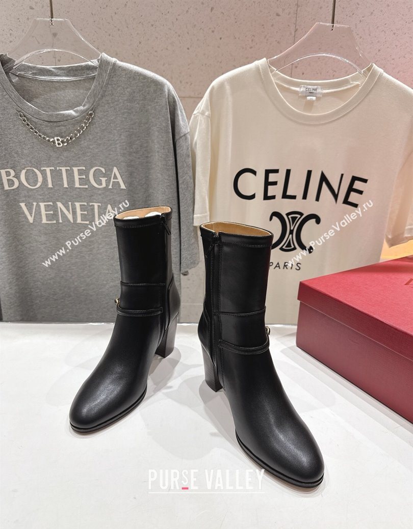 Valentino Calfskin Leather Heel Ankle Boots 7.5cm with Buckle Black 2025 1028 (MD-251028036)