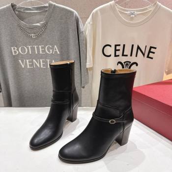 Valentino Calfskin Leather Heel Ankle Boots 7.5cm with Buckle Black 2025 1028 (MD-251028036)