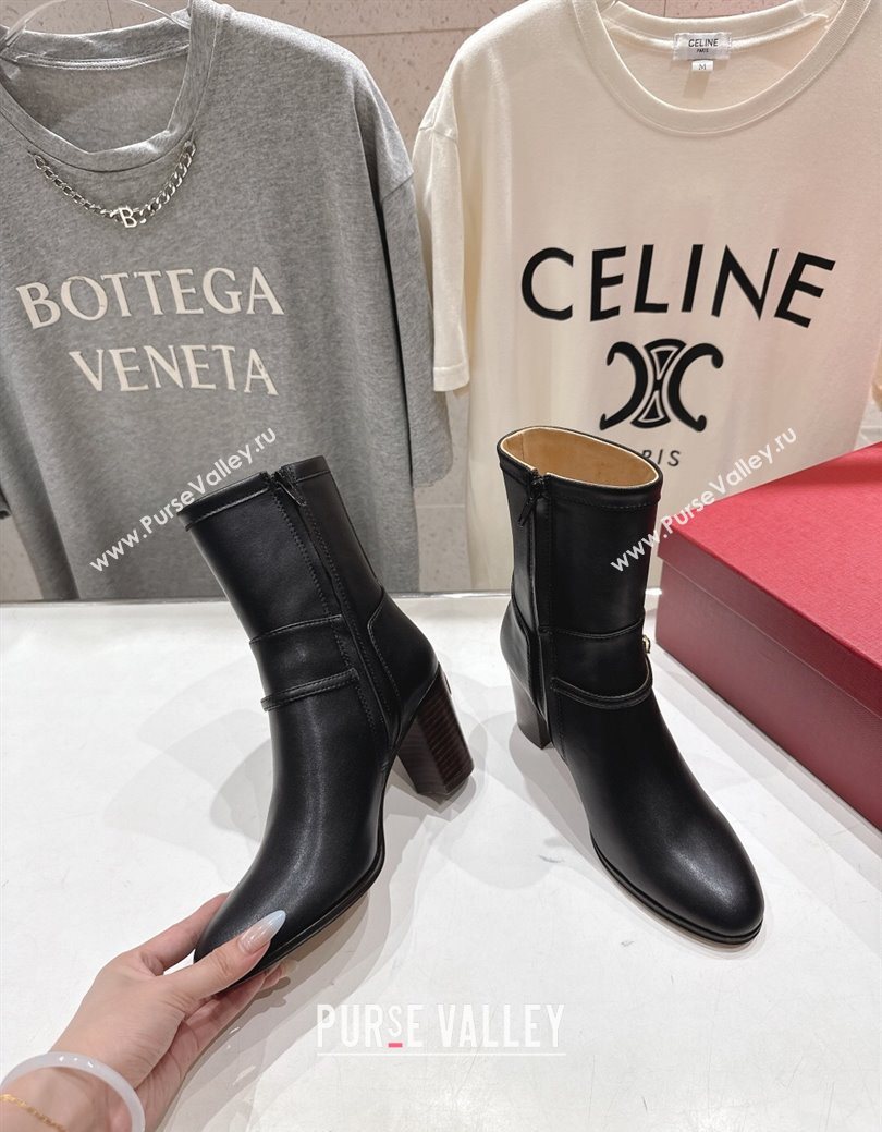 Valentino Calfskin Leather Heel Ankle Boots 7.5cm with Buckle Black 2025 1028 (MD-251028036)