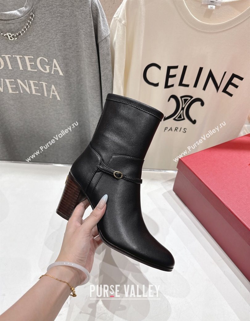 Valentino Calfskin Leather Heel Ankle Boots 7.5cm with Buckle Black 2025 1028 (MD-251028036)