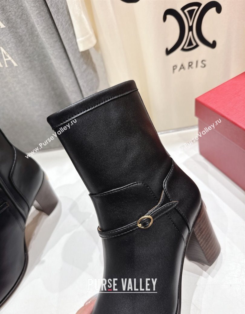 Valentino Calfskin Leather Heel Ankle Boots 7.5cm with Buckle Black 2025 1028 (MD-251028036)