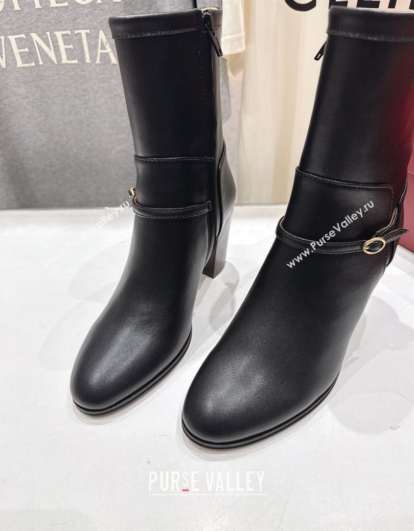 Valentino Calfskin Leather Heel Ankle Boots 7.5cm with Buckle Black 2025 1028 (MD-251028036)