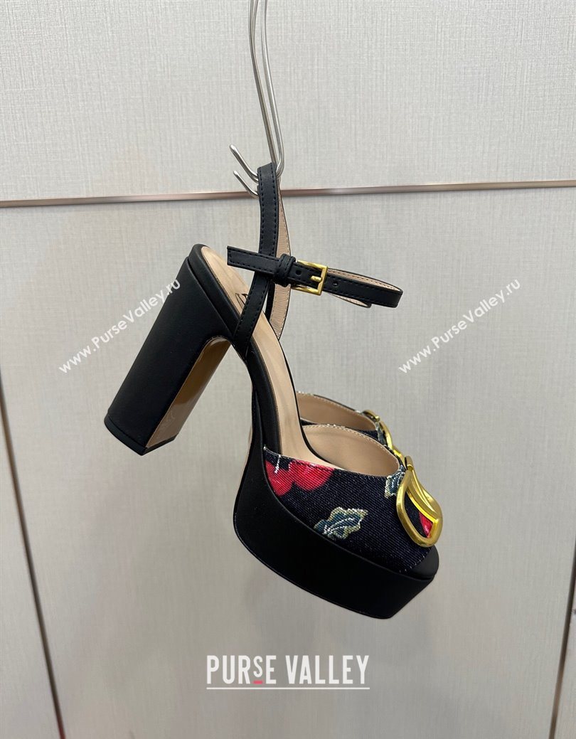 Valentino VLogo Signature Cherryfic Platform Sandals in Denim and Leather Black2 2025 1028 (MD-251028003)