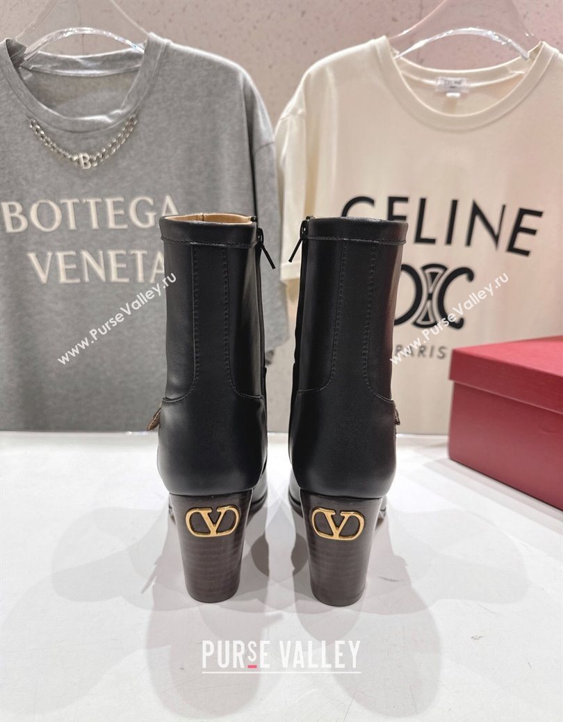 Valentino Calfskin Leather Heel Ankle Boots 7.5cm with Buckle Black 2025 1028 (MD-251028036)