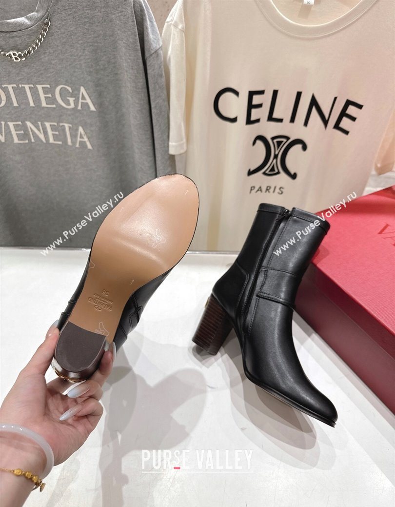Valentino Calfskin Leather Heel Ankle Boots 7.5cm with Buckle Black 2025 1028 (MD-251028036)
