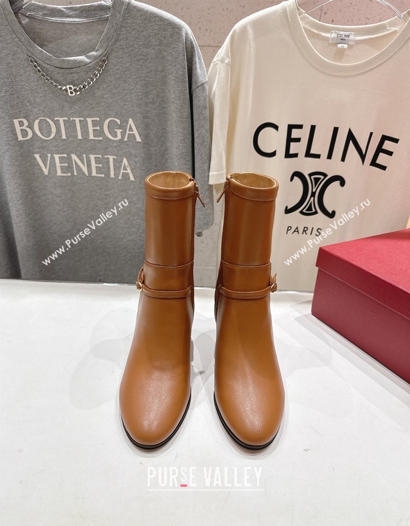 Valentino Calfskin Leather Heel Ankle Boots 7.5cm with Buckle Brown 2025 1028 (MD-251028037)