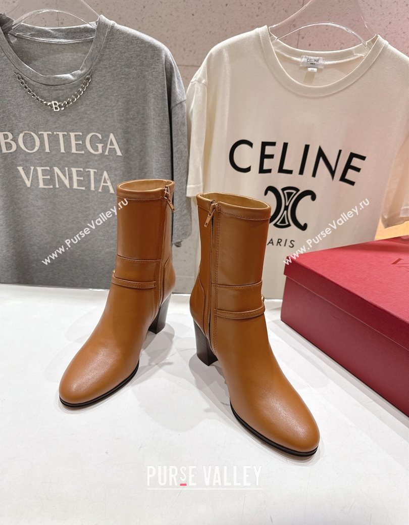 Valentino Calfskin Leather Heel Ankle Boots 7.5cm with Buckle Brown 2025 1028 (MD-251028037)
