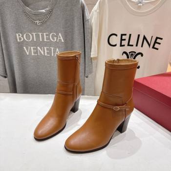 Valentino Calfskin Leather Heel Ankle Boots 7.5cm with Buckle Brown 2025 1028 (MD-251028037)