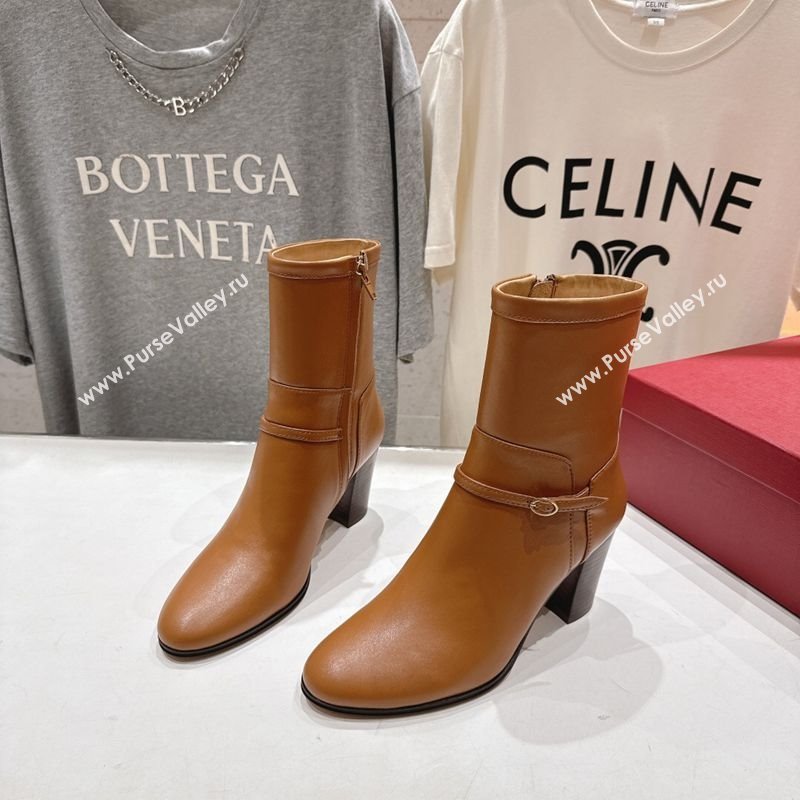 Valentino Calfskin Leather Heel Ankle Boots 7.5cm with Buckle Brown 2025 1028 (MD-251028037)