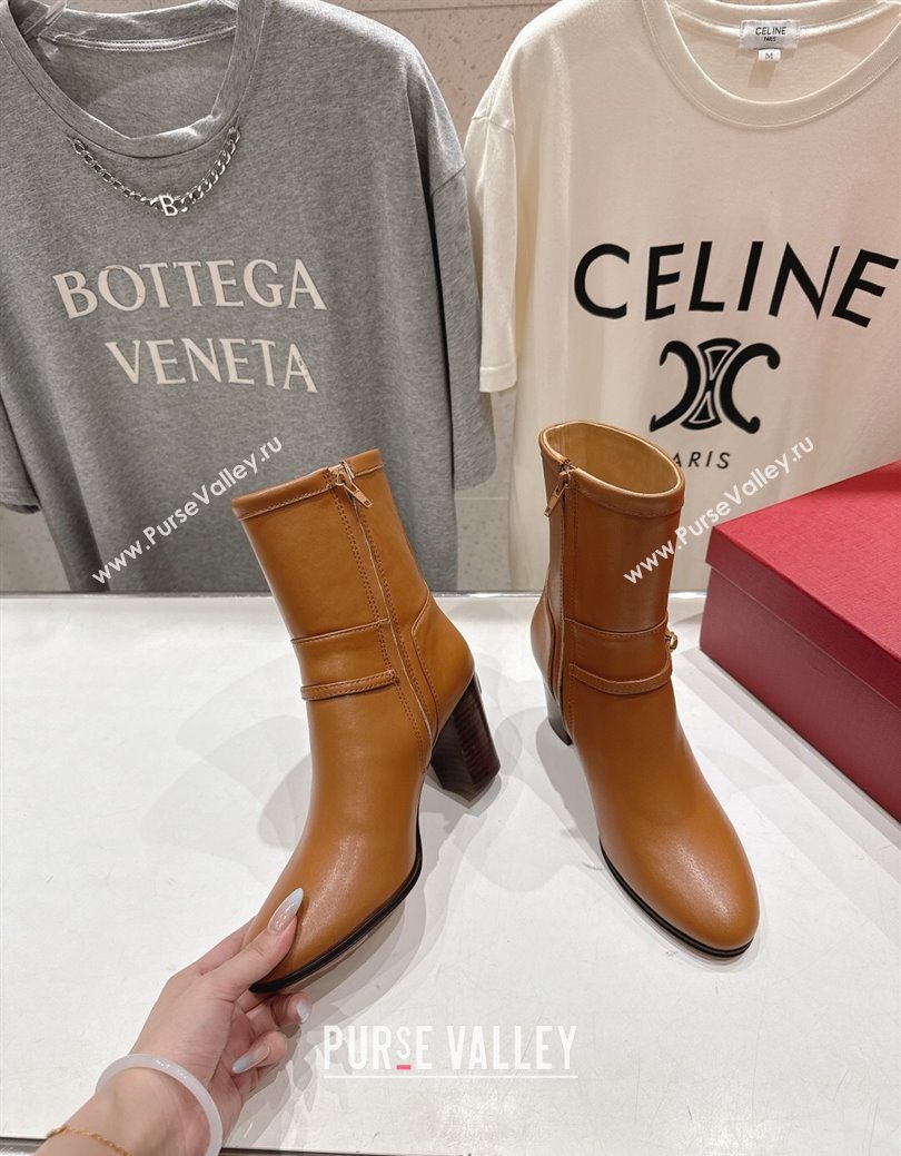 Valentino Calfskin Leather Heel Ankle Boots 7.5cm with Buckle Brown 2025 1028 (MD-251028037)
