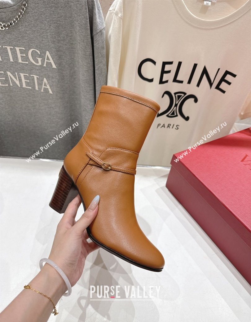 Valentino Calfskin Leather Heel Ankle Boots 7.5cm with Buckle Brown 2025 1028 (MD-251028037)