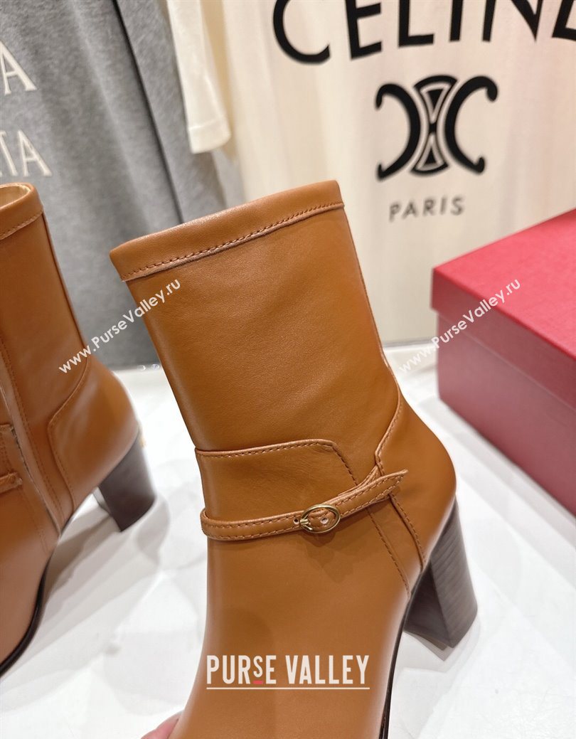 Valentino Calfskin Leather Heel Ankle Boots 7.5cm with Buckle Brown 2025 1028 (MD-251028037)
