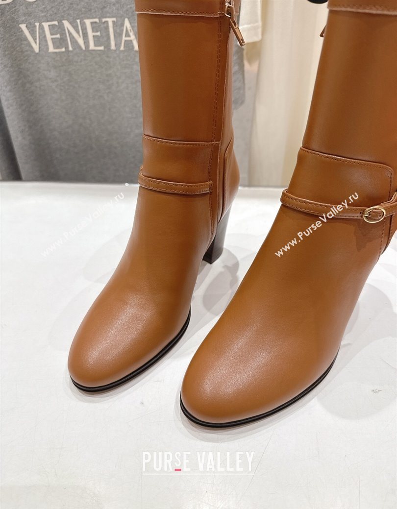 Valentino Calfskin Leather Heel Ankle Boots 7.5cm with Buckle Brown 2025 1028 (MD-251028037)