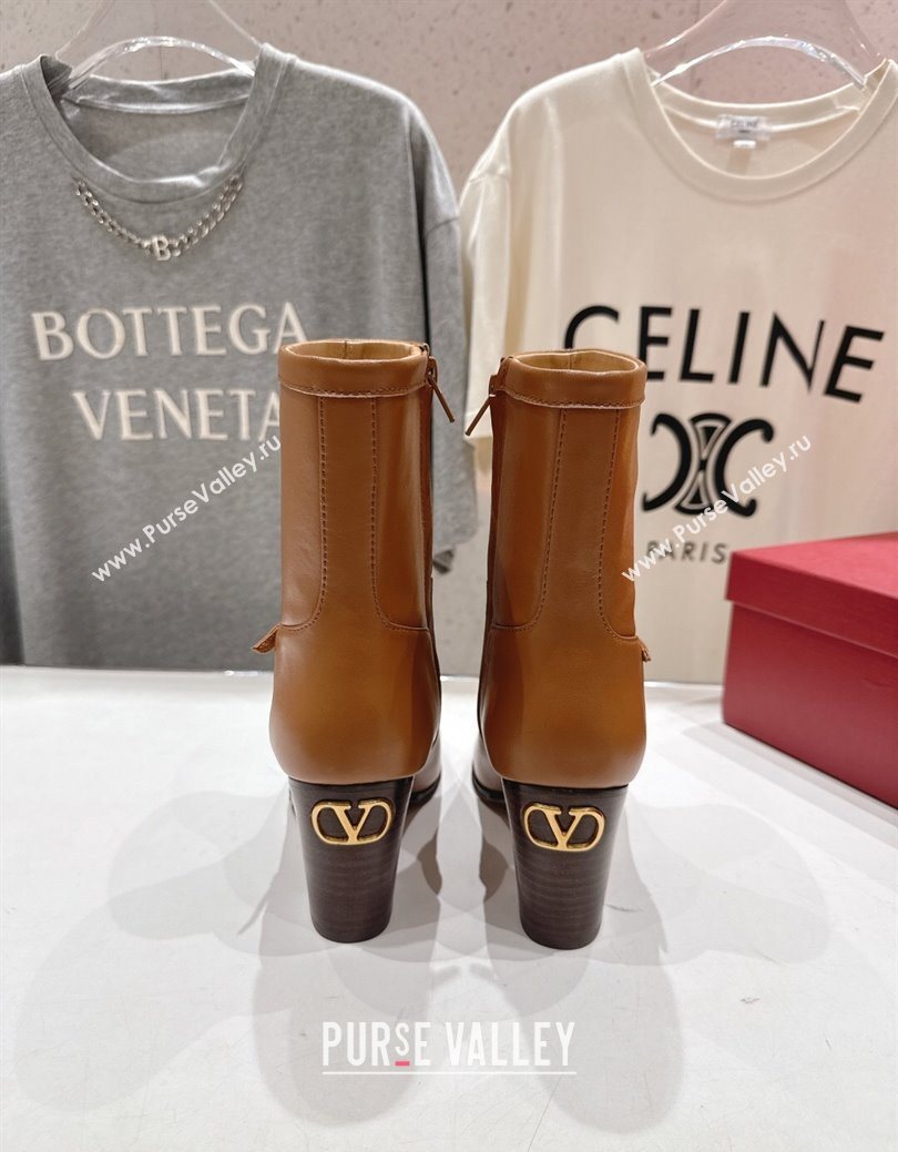 Valentino Calfskin Leather Heel Ankle Boots 7.5cm with Buckle Brown 2025 1028 (MD-251028037)