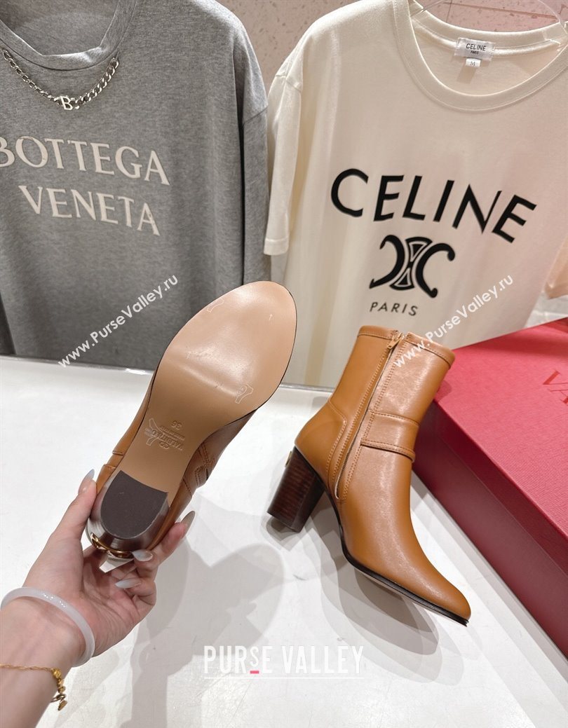 Valentino Calfskin Leather Heel Ankle Boots 7.5cm with Buckle Brown 2025 1028 (MD-251028037)