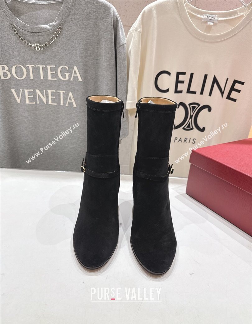 Valentino Suede Heel Ankle Boots 7.5cm with Buckle Black 2025 1028 (MD-251028034)