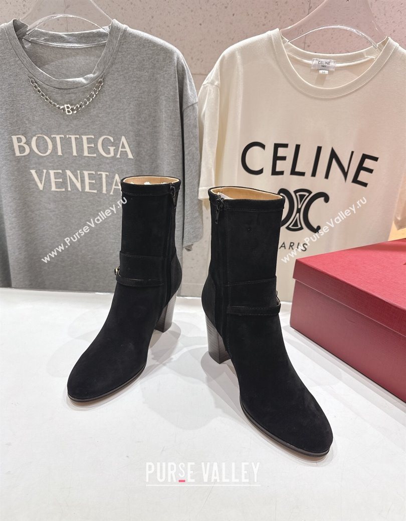 Valentino Suede Heel Ankle Boots 7.5cm with Buckle Black 2025 1028 (MD-251028034)
