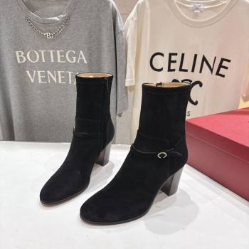 Valentino Suede Heel Ankle Boots 7.5cm with Buckle Black 2025 1028 (MD-251028034)