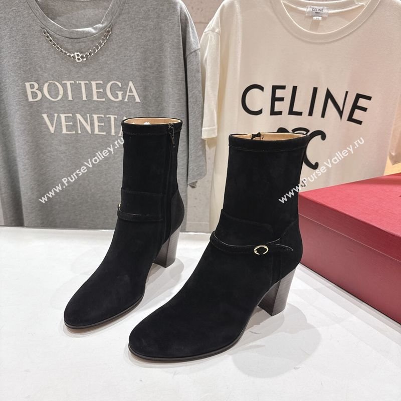 Valentino Suede Heel Ankle Boots 7.5cm with Buckle Black 2025 1028 (MD-251028034)