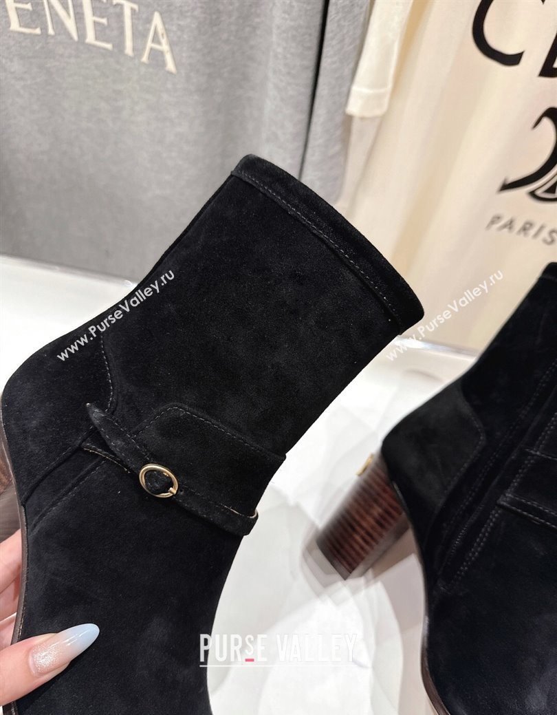 Valentino Suede Heel Ankle Boots 7.5cm with Buckle Black 2025 1028 (MD-251028034)