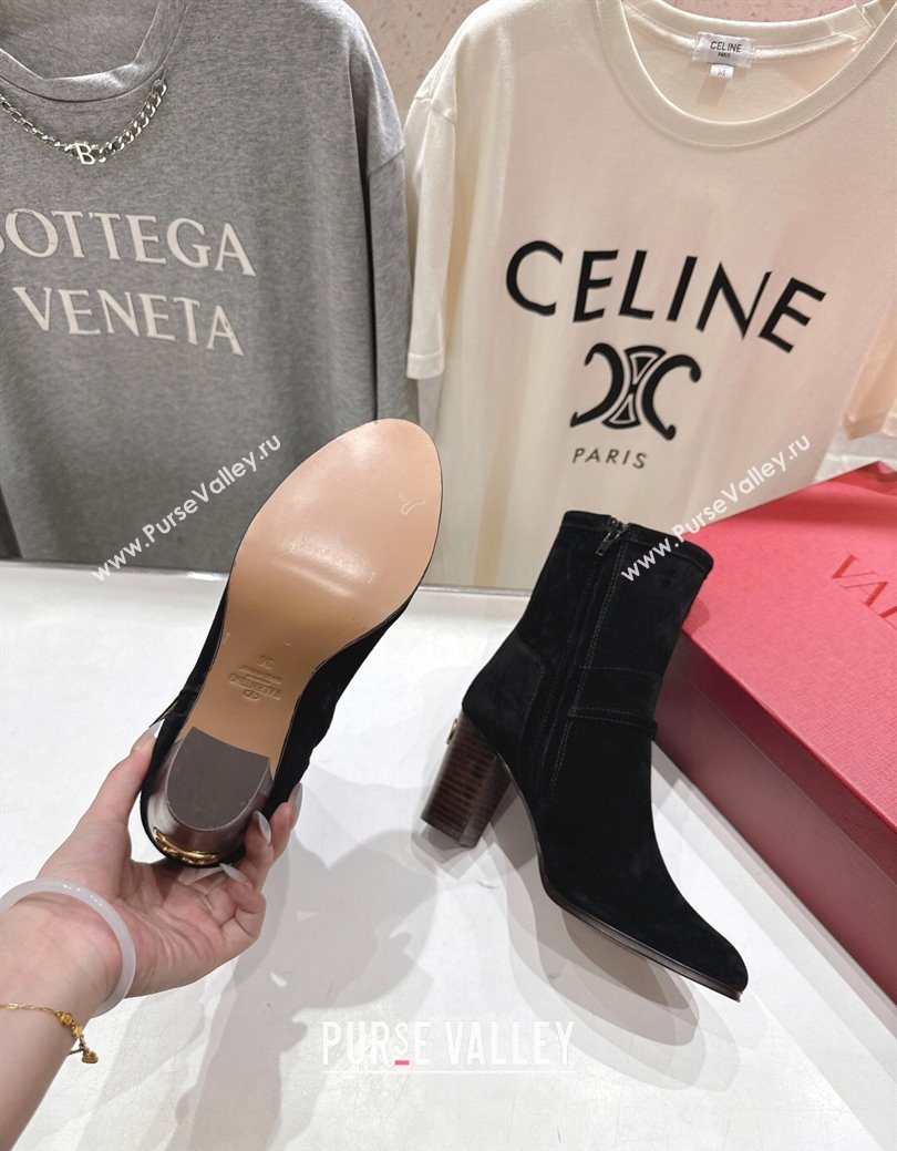 Valentino Suede Heel Ankle Boots 7.5cm with Buckle Black 2025 1028 (MD-251028034)