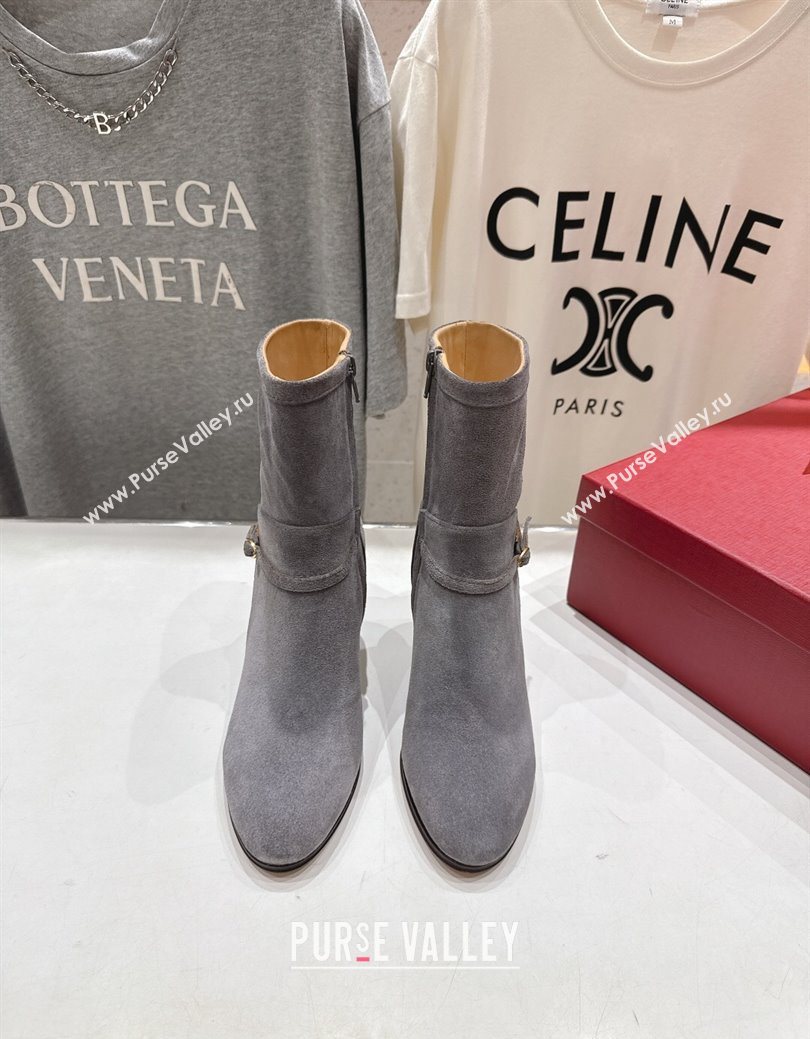 Valentino Suede Heel Ankle Boots 7.5cm with Buckle Grey 2025 1028 (MD-251028035)
