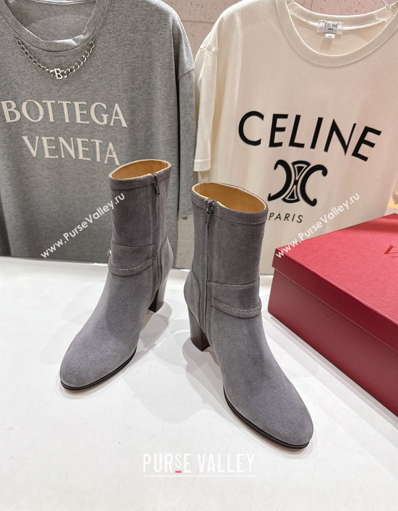 Valentino Suede Heel Ankle Boots 7.5cm with Buckle Grey 2025 1028 (MD-251028035)