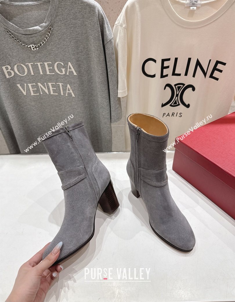 Valentino Suede Heel Ankle Boots 7.5cm with Buckle Grey 2025 1028 (MD-251028035)