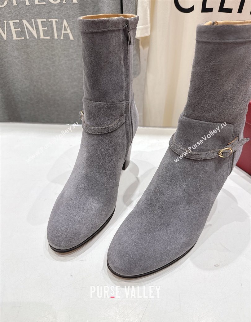 Valentino Suede Heel Ankle Boots 7.5cm with Buckle Grey 2025 1028 (MD-251028035)