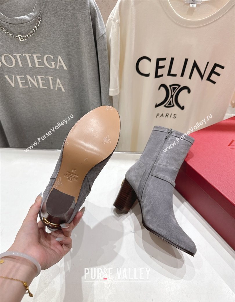 Valentino Suede Heel Ankle Boots 7.5cm with Buckle Grey 2025 1028 (MD-251028035)