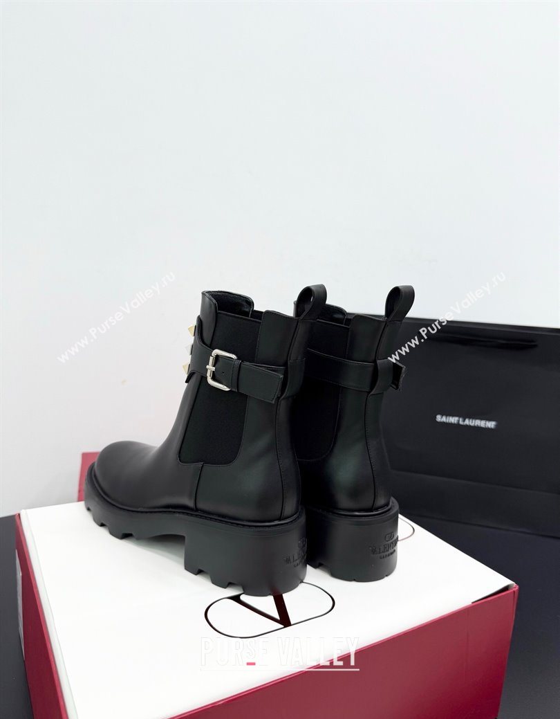 Valentino Rockstud Strap Heel Ankle Boots 5.5cm in Calfskin Leather Brown 2025 1027 (KER-251028018)