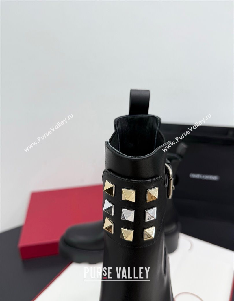 Valentino Rockstud Strap Heel Ankle Boots 5.5cm in Calfskin Leather Brown 2025 1027 (KER-251028018)