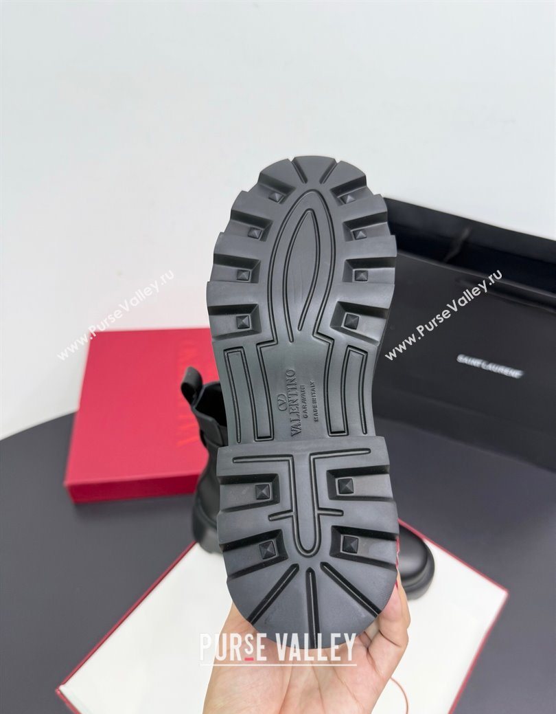 Valentino Rockstud Strap Heel Ankle Boots 5.5cm in Calfskin Leather Brown 2025 1027 (KER-251028018)