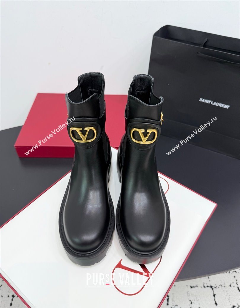 Valentino VLogo Signature Strap Heel Ankle Boots 5.5cm in Calfskin Leather Black 2025 1027 (KER-251028019)