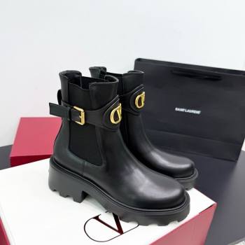 Valentino VLogo Signature Strap Heel Ankle Boots 5.5cm in Calfskin Leather Black 2025 1027 (KER-251028019)