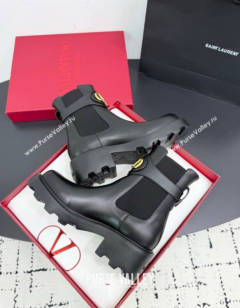 Valentino VLogo Signature Strap Heel Ankle Boots 5.5cm in Calfskin Leather Black 2025 1027 (KER-251028019)