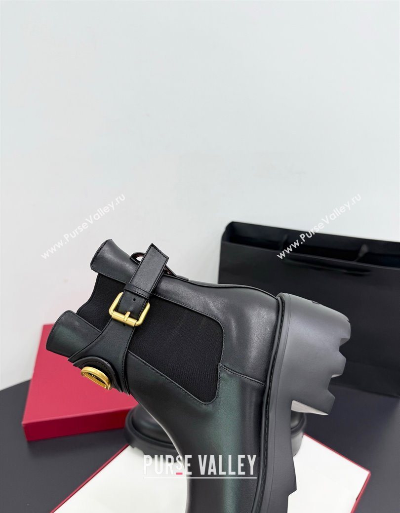 Valentino VLogo Signature Strap Heel Ankle Boots 5.5cm in Calfskin Leather Black 2025 1027 (KER-251028019)