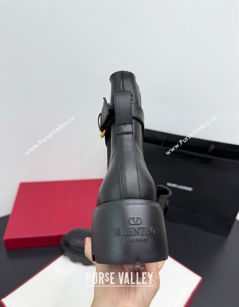 Valentino VLogo Signature Strap Heel Ankle Boots 5.5cm in Calfskin Leather Black 2025 1027 (KER-251028019)