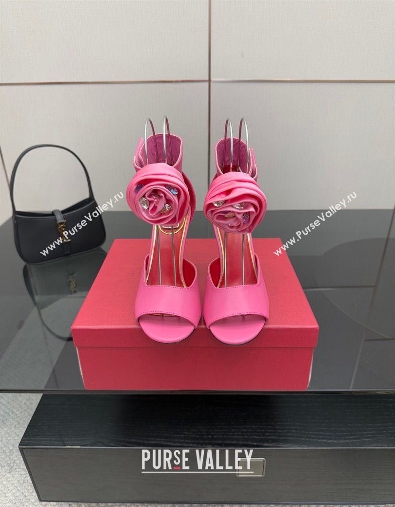 Valentino Drip Rose Heel Sandals 10.5cm in Calfskin Leather Pink 2025 (SS-251028006)