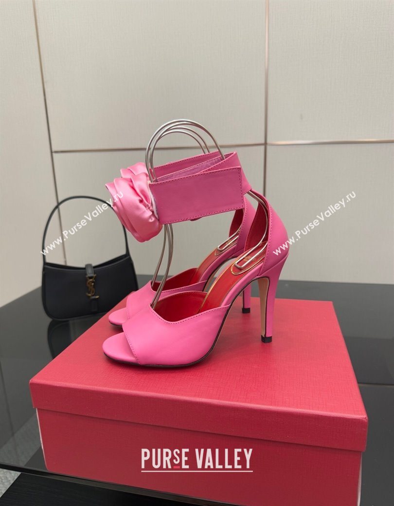 Valentino Drip Rose Heel Sandals 10.5cm in Calfskin Leather Pink 2025 (SS-251028006)