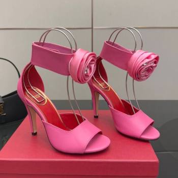 Valentino Drip Rose Heel Sandals 10.5cm in Calfskin Leather Pink 2025 (SS-251028006)