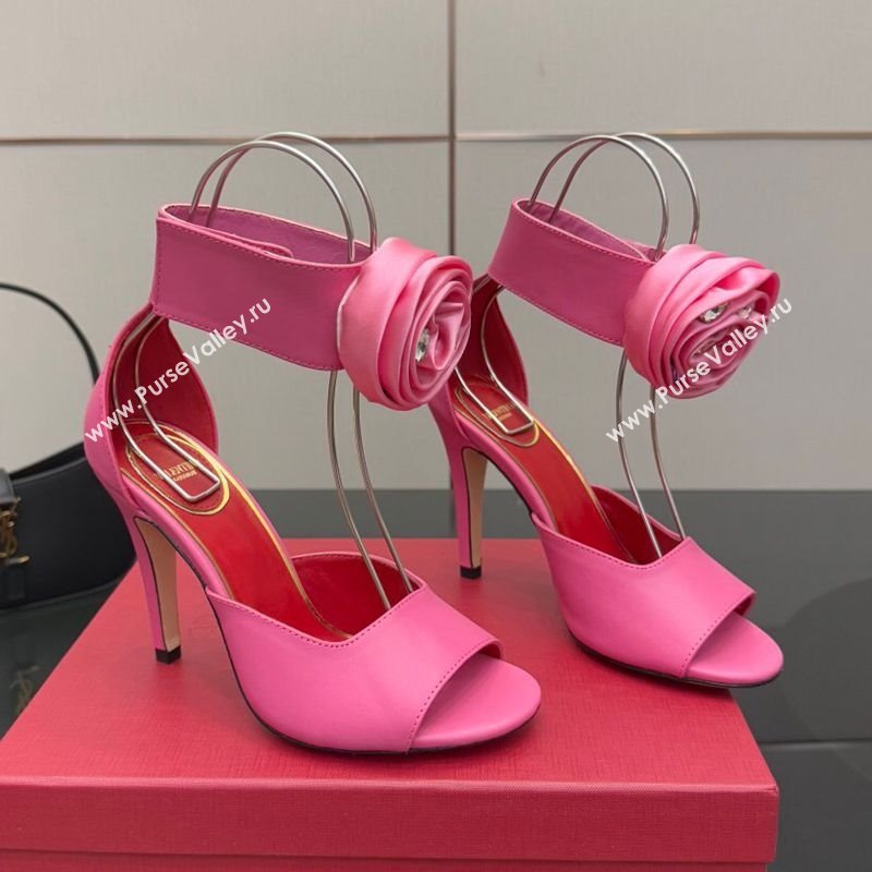 Valentino Drip Rose Heel Sandals 10.5cm in Calfskin Leather Pink 2025 (SS-251028006)